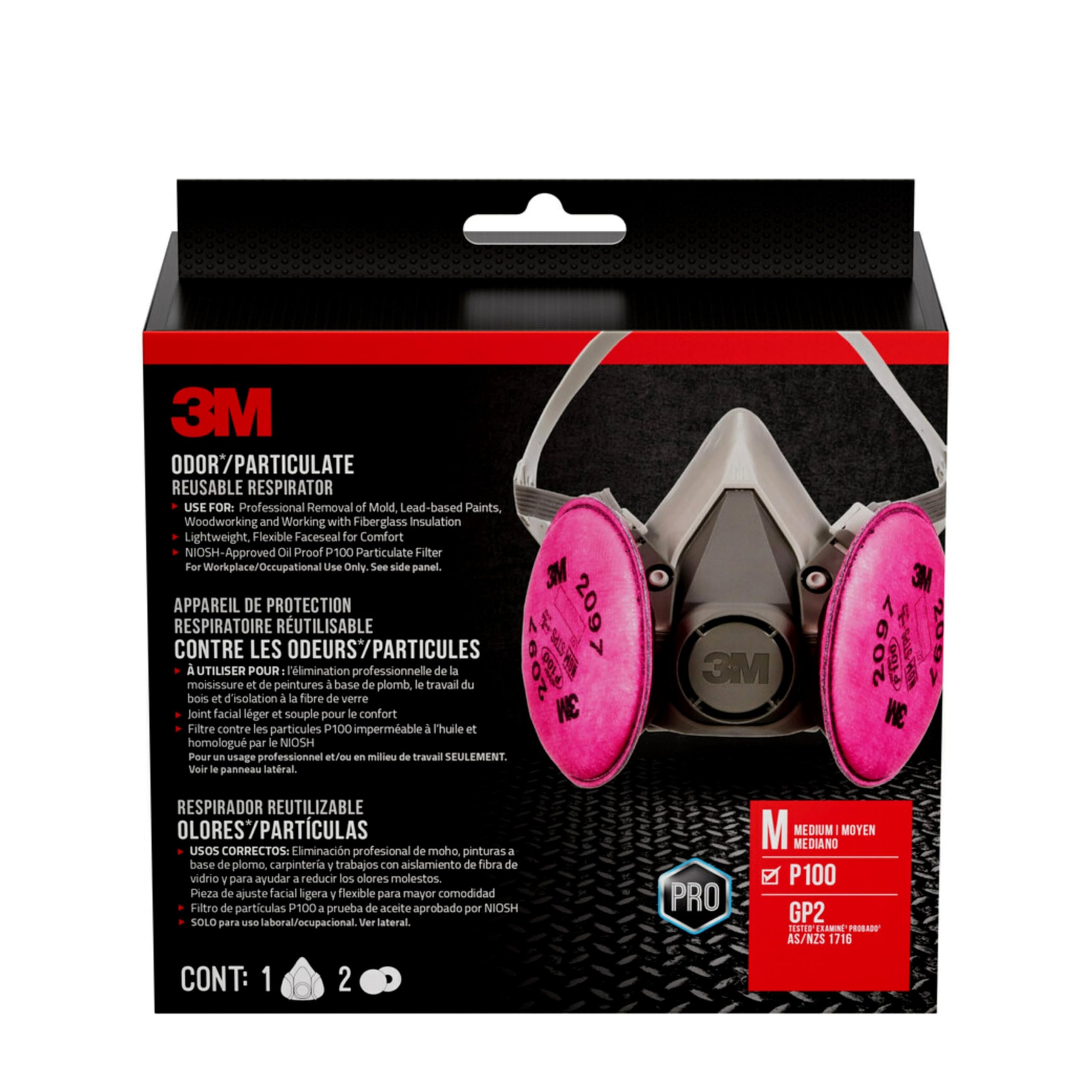 3M P100 respirator front view highlighting lightweight comfort for long wear.