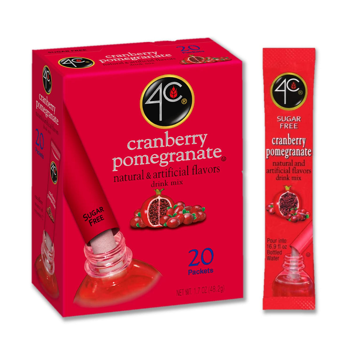 4C Cranberry Pomegranate Stix pack ready for on-the-go hydration with vitamin C.