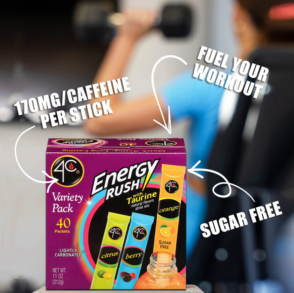 Compact, travel-friendly packaging for 4C Energy Rush Stix