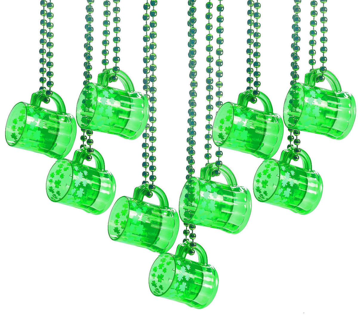 4E's Novelty St Patrick's Day shot glasses bead necklace set for 12, perfect party favors.