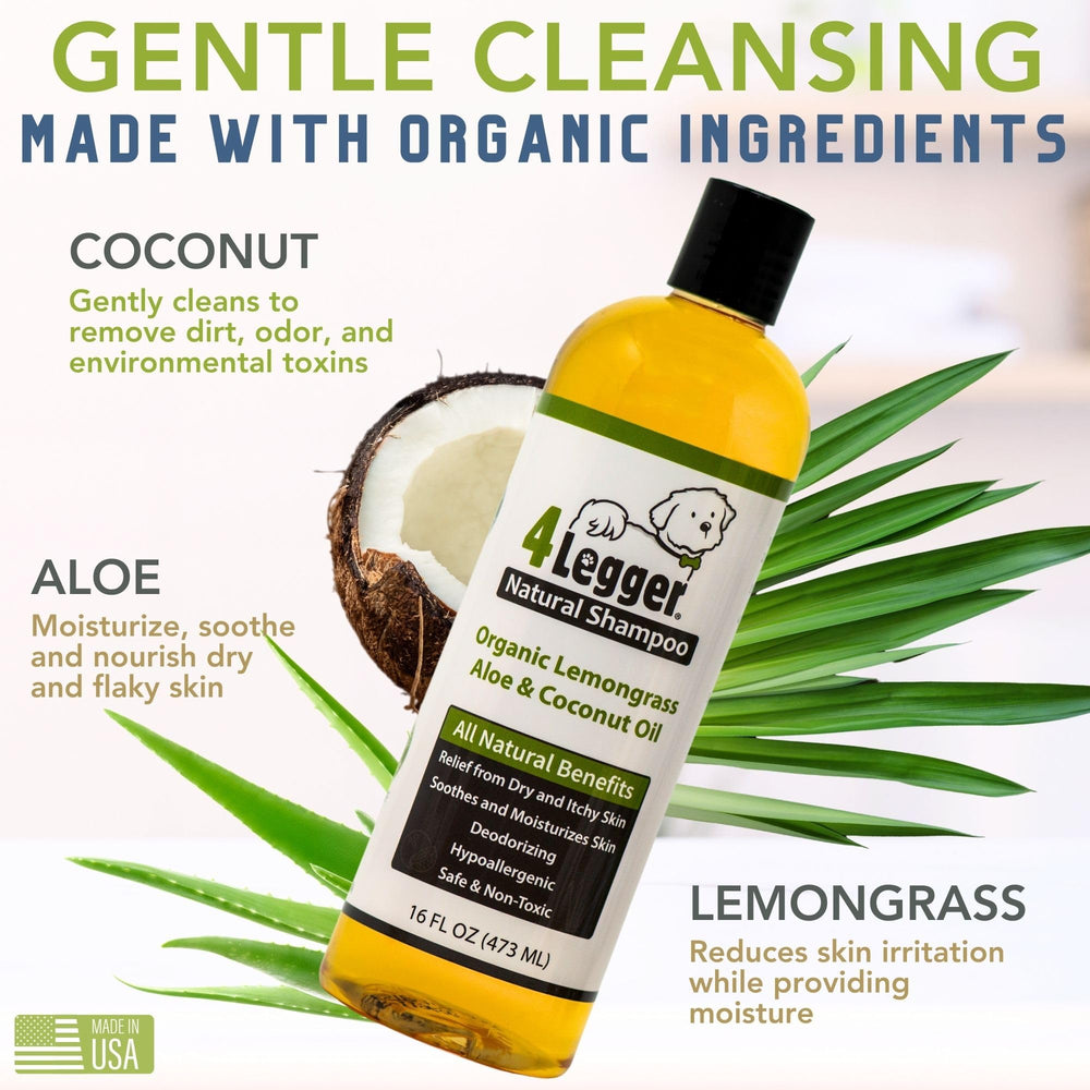 4Legger shampoo lemongrass-aloe close-up showing natural ingredients