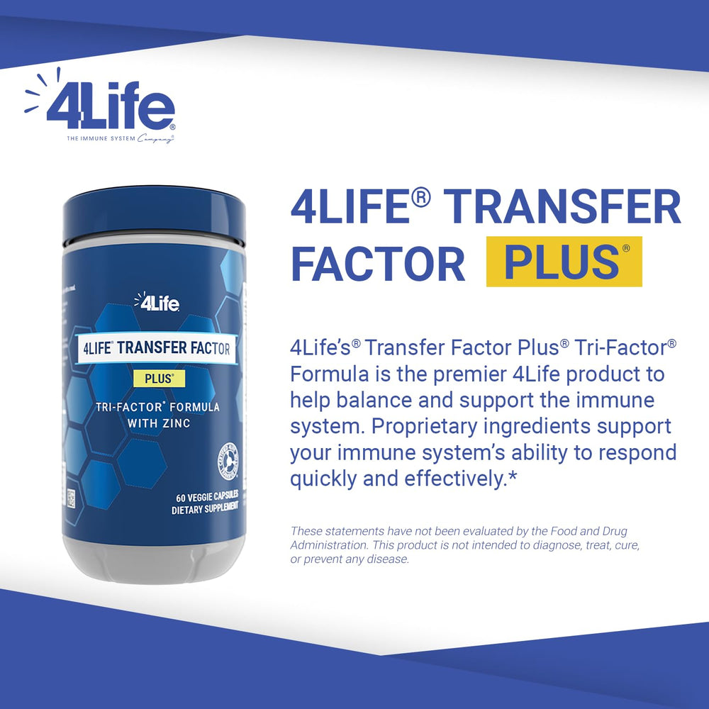 4Life Transfer Factor Plus zinc bottle label emphasizing immune support nutrients.