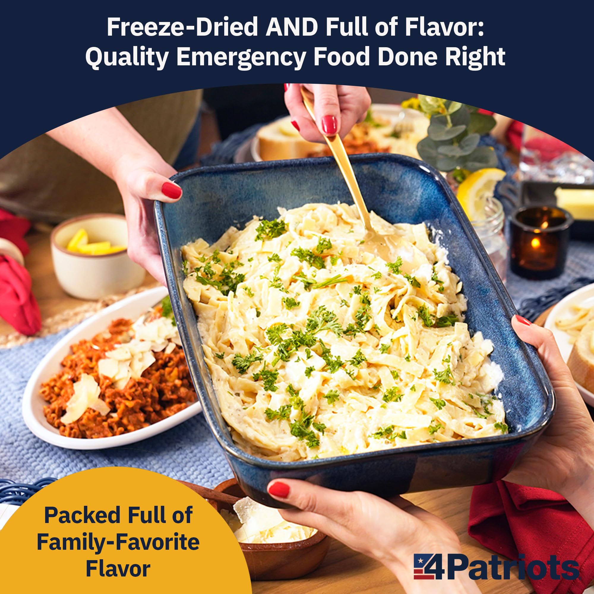 4Patriots Triple-layer Mylar packaging visual focus protects food from air and moisture.
