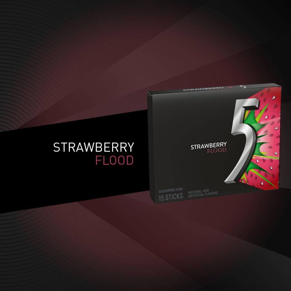 5 Gum Sour Strawberry individually wrapped sticks for convenient lunches.