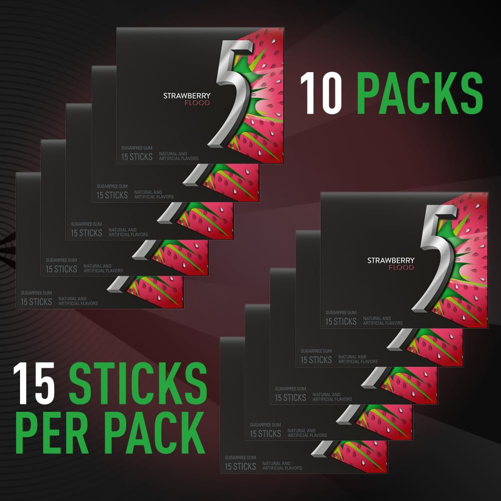 5 Gum Sour Strawberry packaging detail highlights bright, tart flavor cues.
