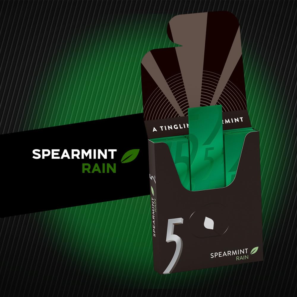 Five Gum Spearmint Rain ice-blue pack front for cool flavor