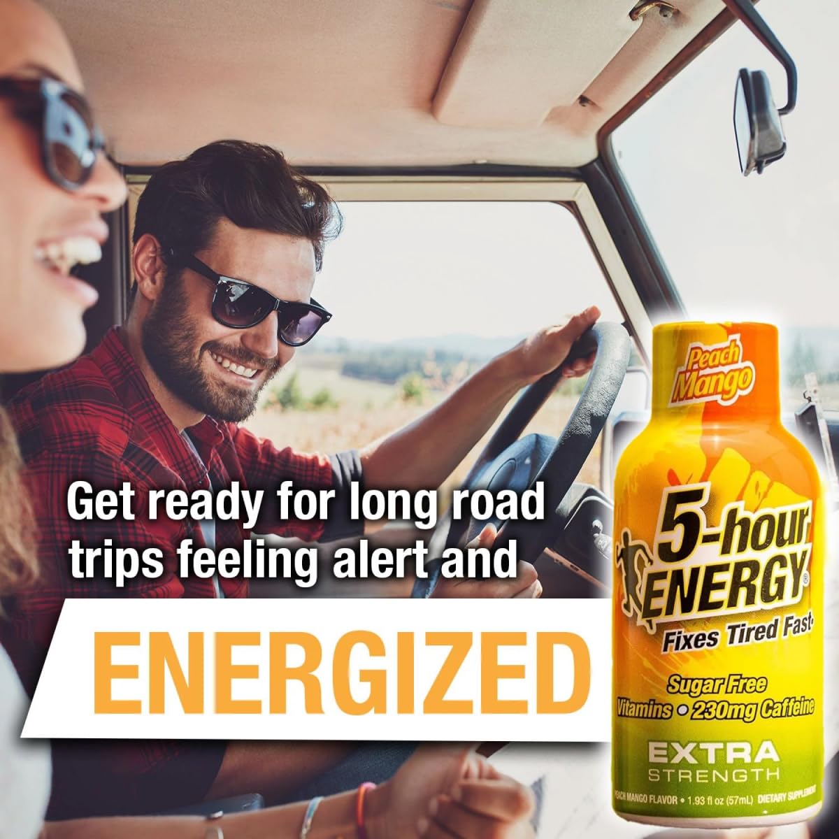 5-hour ENERGY Peach Mango packaging on shelf emphasizes zero calories