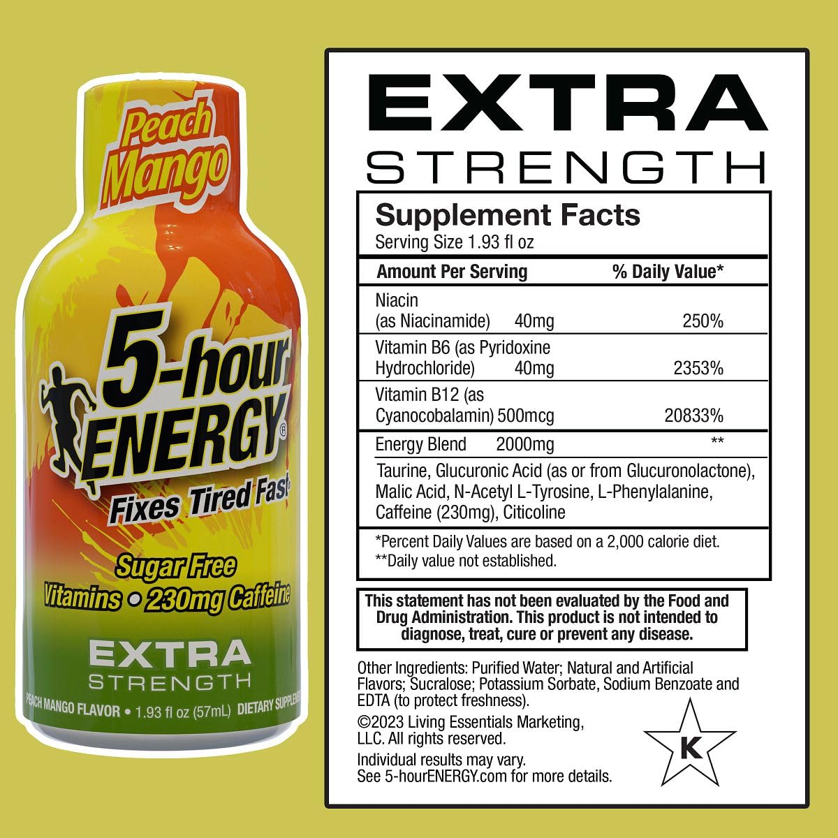 5-hour ENERGY Peach Mango shot in glass highlights portable energy