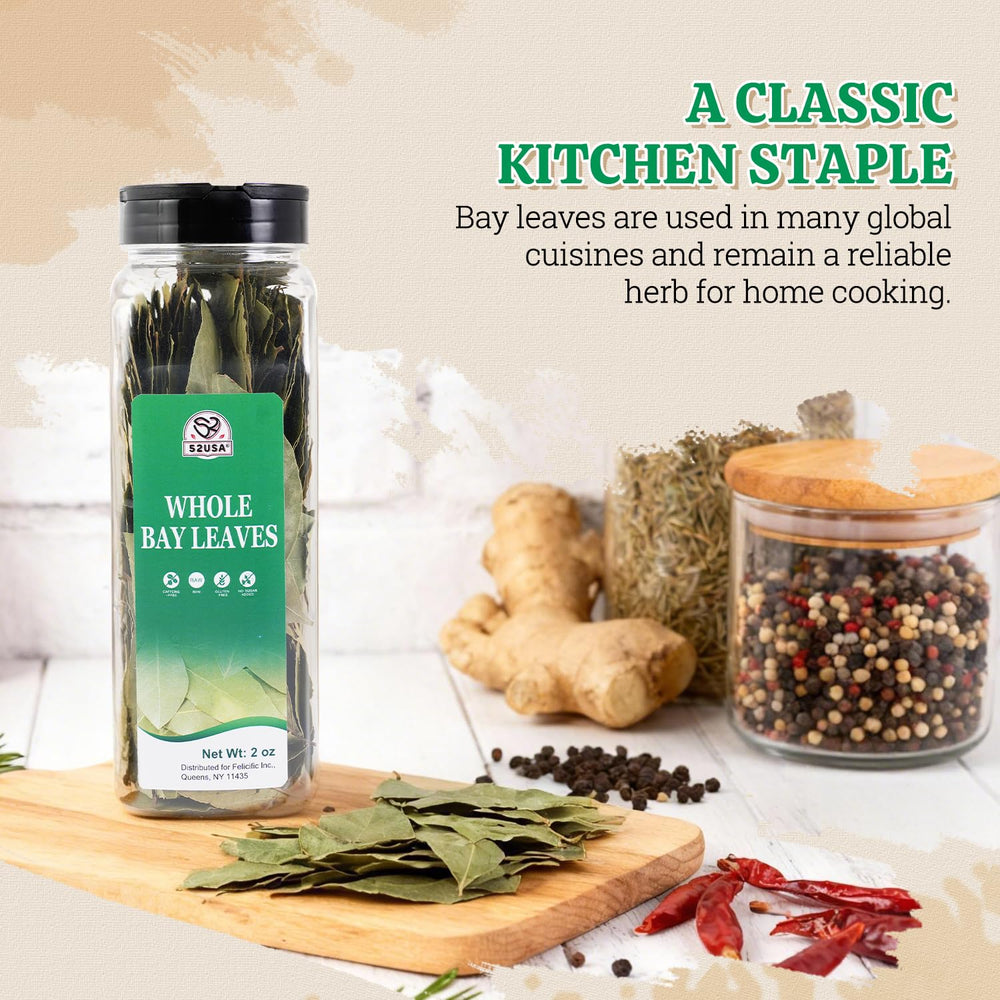 Dried leaves of 52USA Bay Leaves ready to flavor meats and seafood.