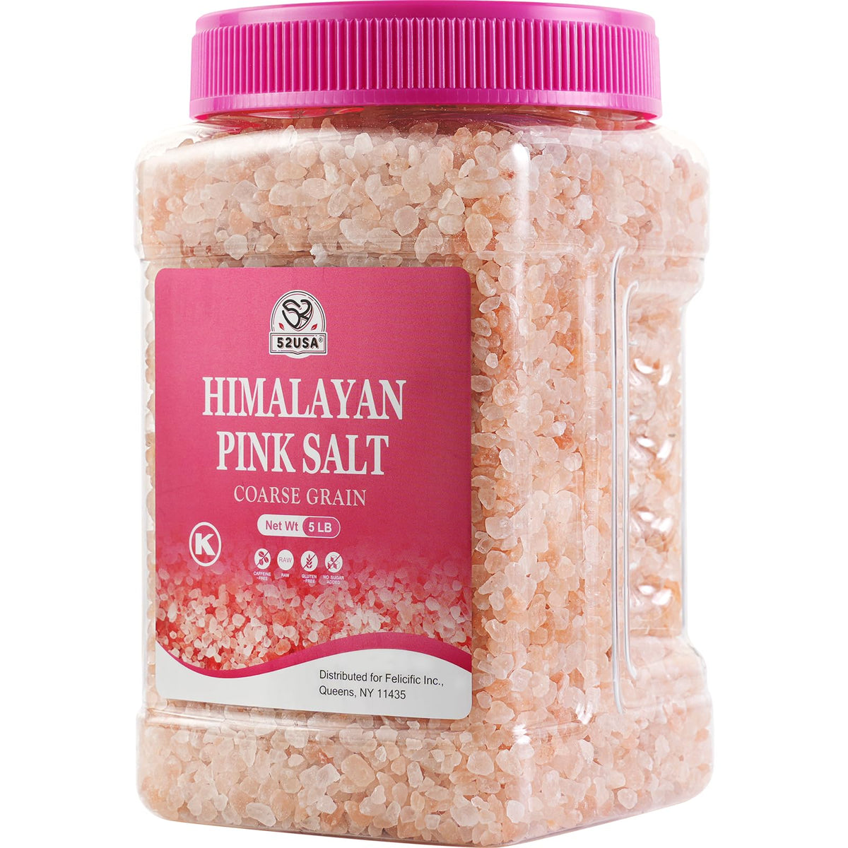 52USA Himalayan pink salt coarse for grinder refill, mineral-rich crystals.