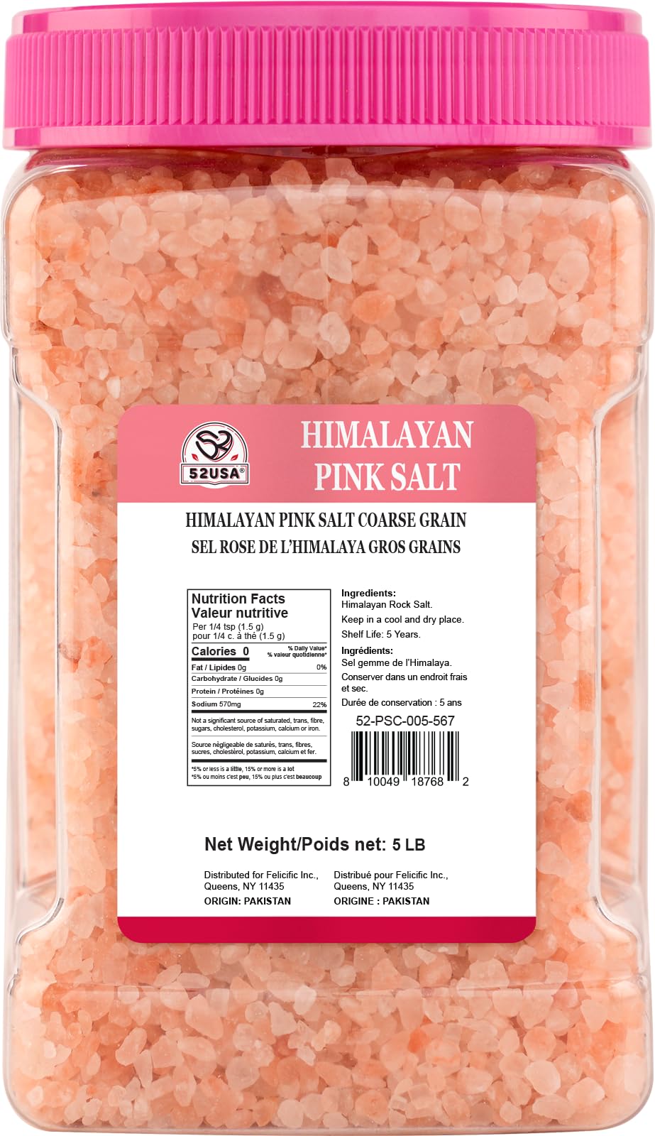 52USA Himalayan pink salt crystal bulk pack for kitchen storage.