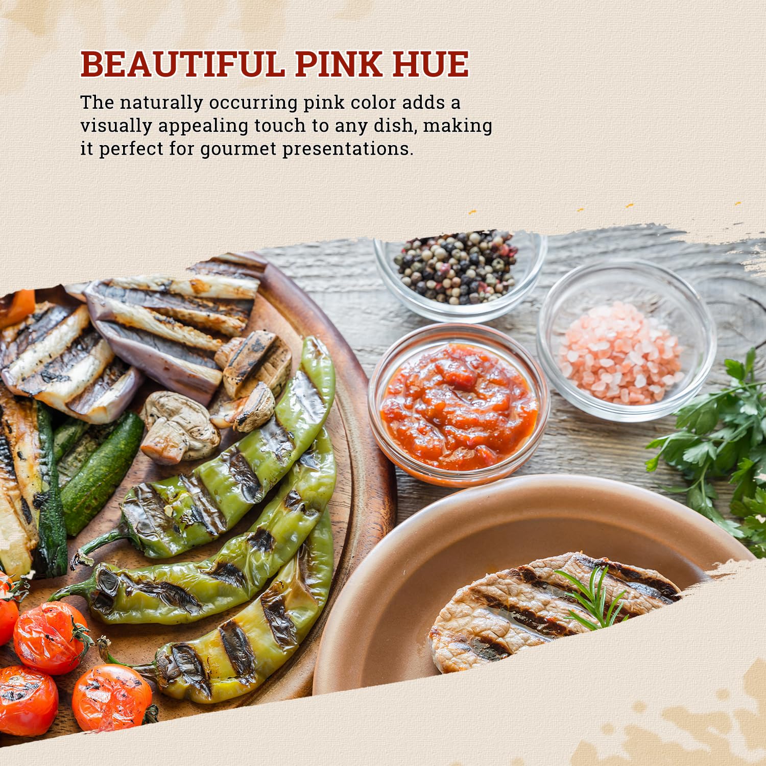 52USA Himalayan pink salt finishing salt adds gourmet touch.