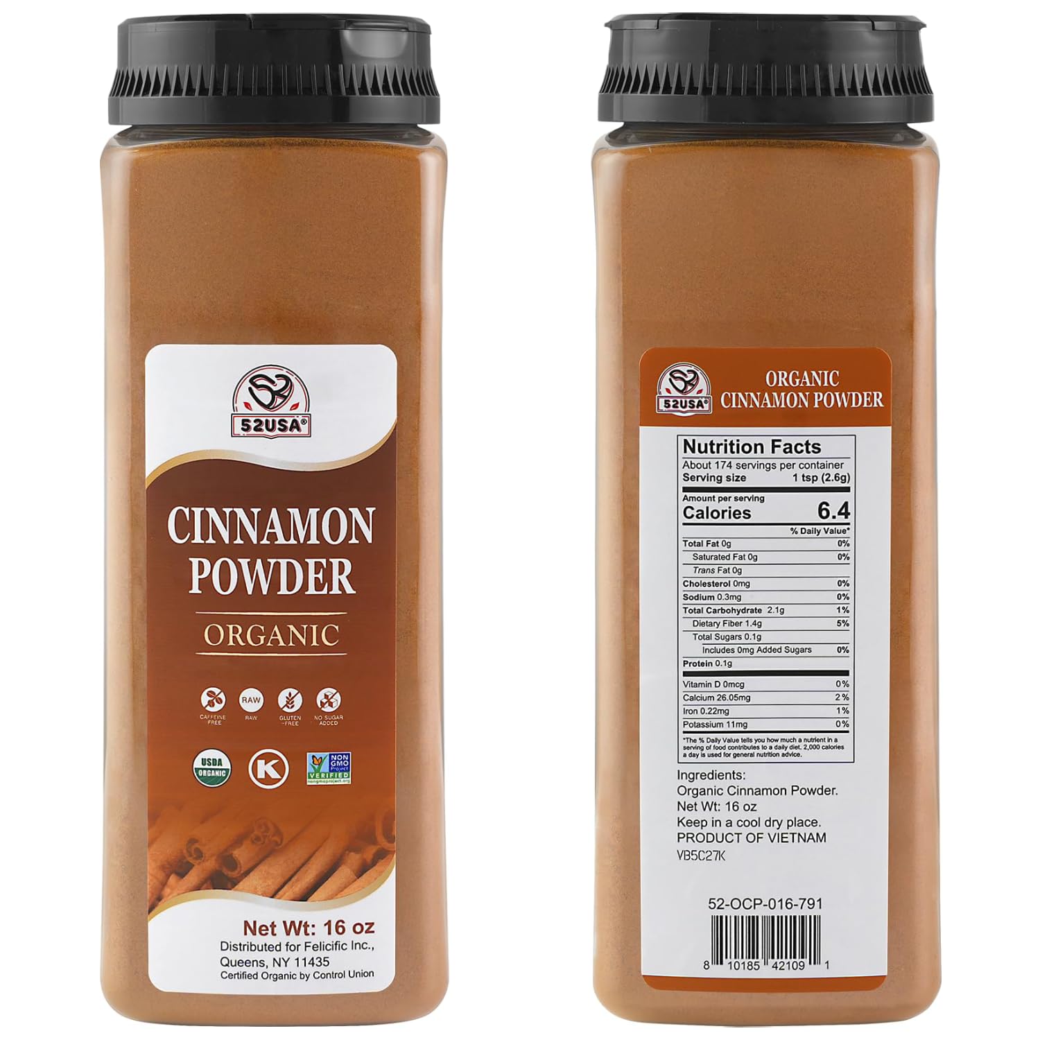 52USA Organic Cinnamon Powder pour highlights fresh aroma ready to enhance recipes.