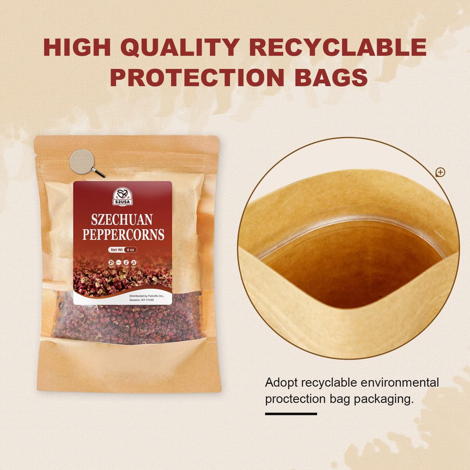 52USA Sichuan peppercorns, packaging on display, convenient to store and use.
