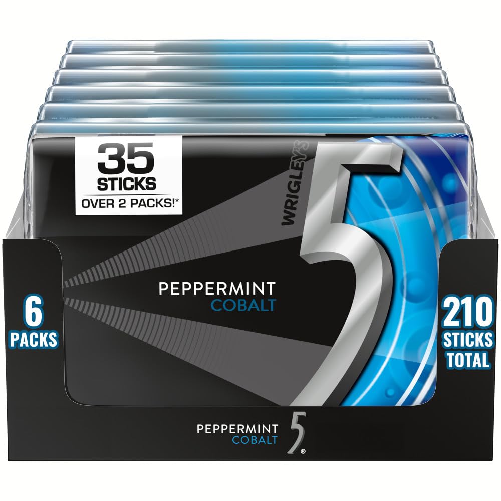 5 GUM Peppermint Cobalt packaging shows a six-pack box for on-the-go refreshment