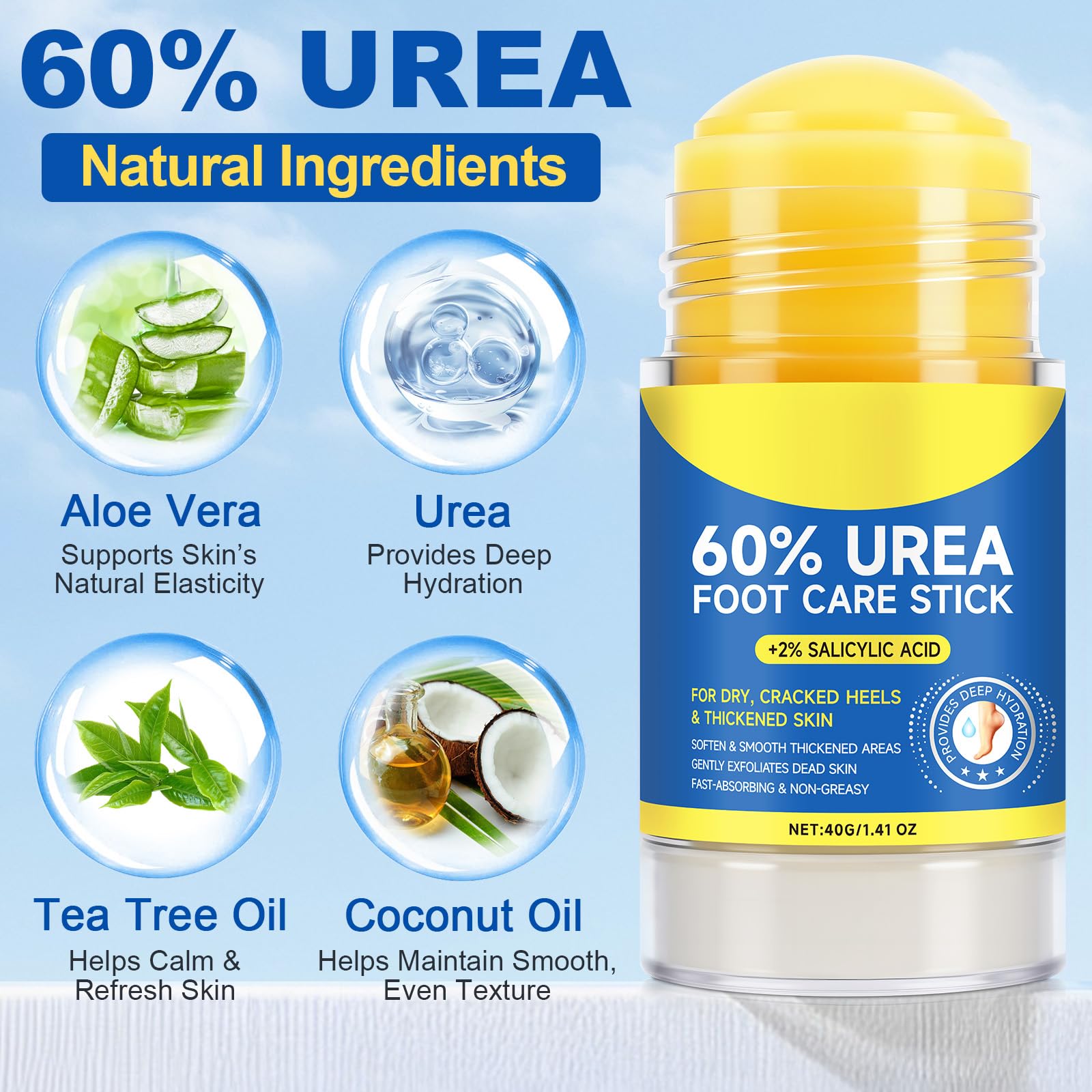60% Urea Cream Stick spot treatment on rough patches.
