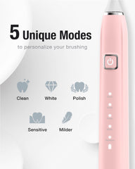 7AM2M sonic toothbrush with W-shaped head design reaching gum line and hard-to-reach areas