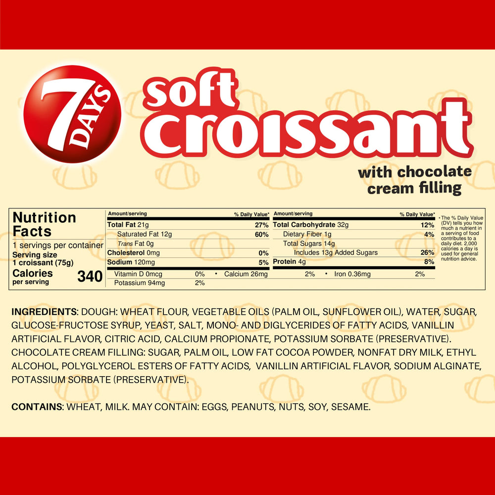 7 Days chocolate croissant on a breakfast plate with coffee