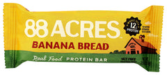 88 Acres Banana Bread Protein Bar packshot, protein-rich on-the-go snack.
