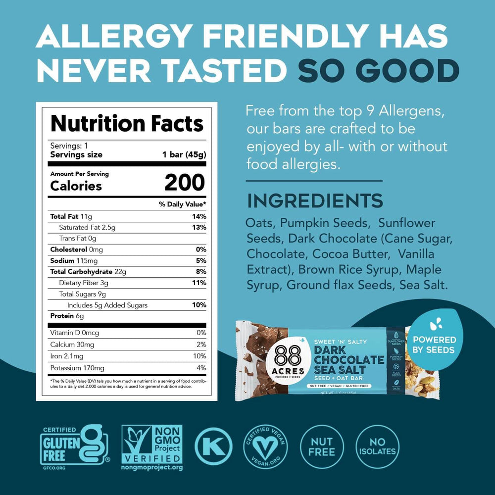 88 Acres soft and chewy granola bar highlights oats and seeds for wholesome snacking