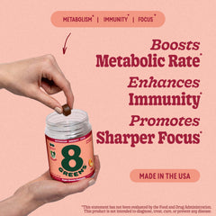 8Greens Peach Gummies bite-sized pieces on a saucer, tasty daily greens option.