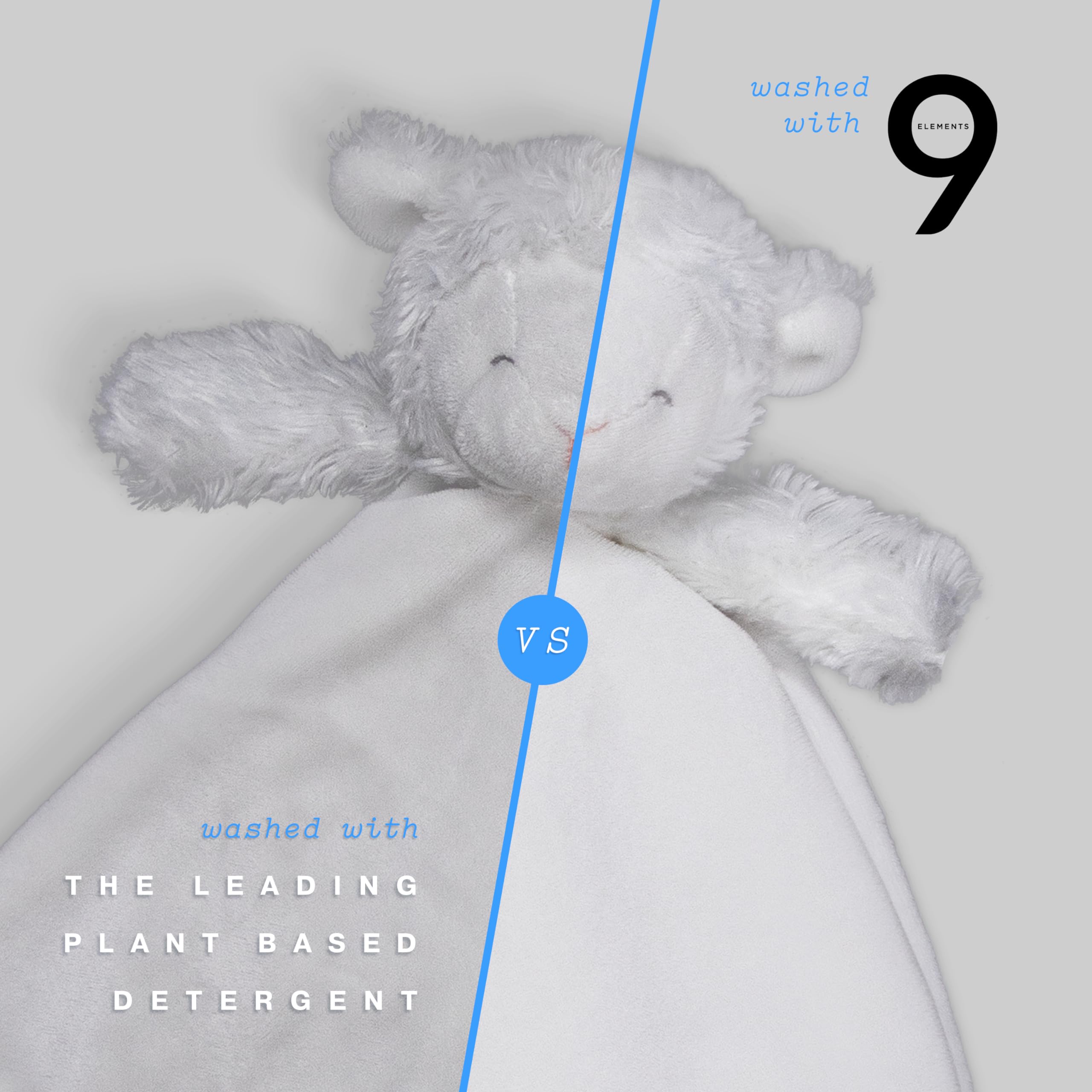 Closeup of 9 Elements unscented label emphasizing minimal ingredients for sensitive skin