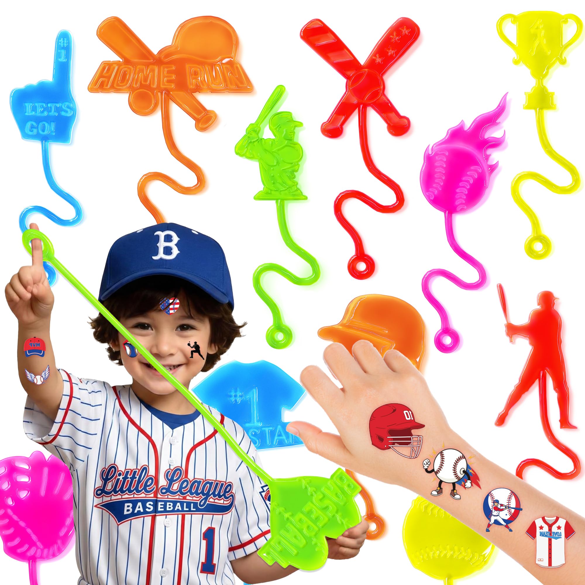 91STICKYHAND baseball stick hands shown in bright designs for party favors and play