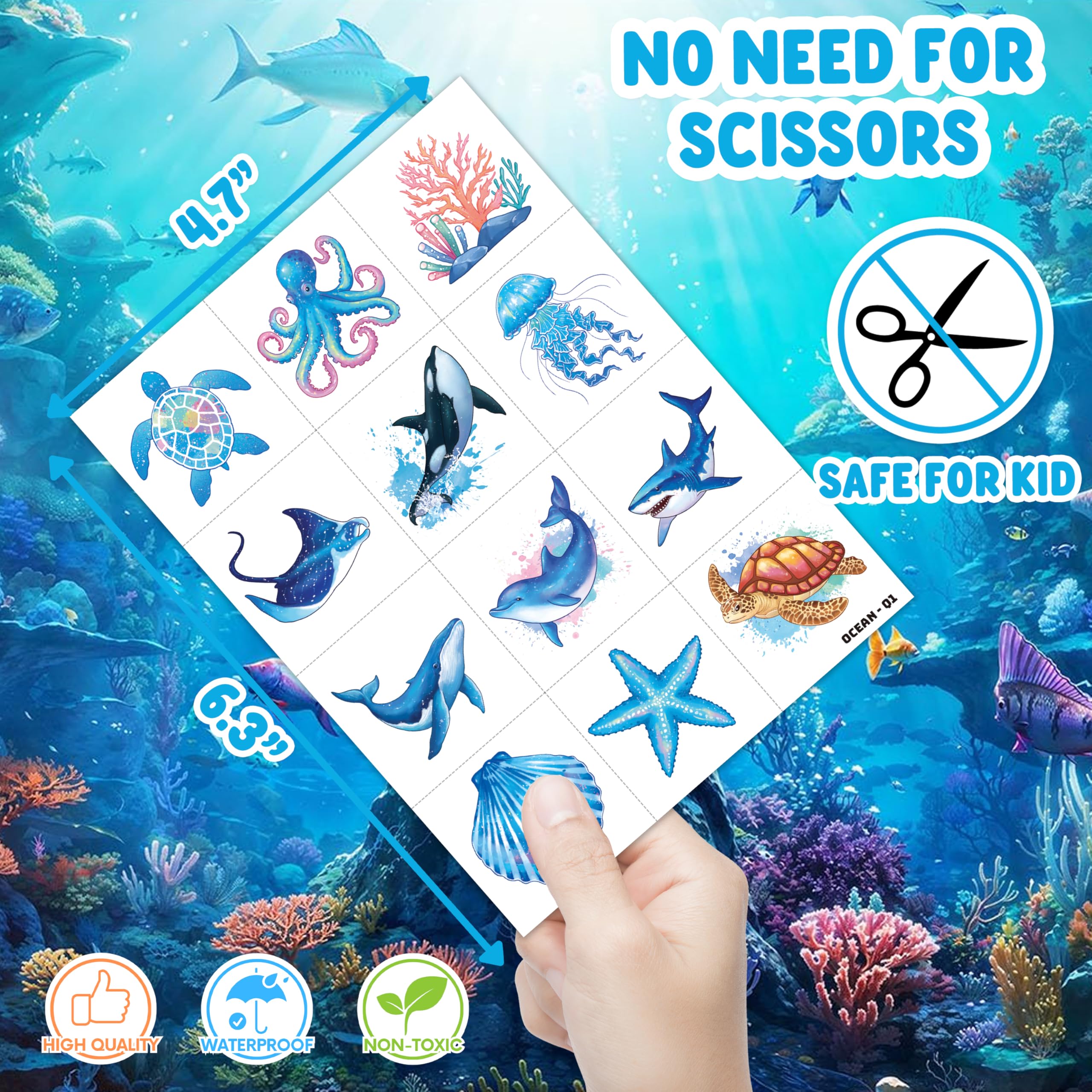 91TATTOOS fish tattoo sheet with colorful marine flair for crafts and parties