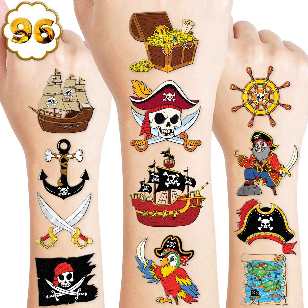 91TATTOOS pirate ship tattoo sheet 1 on arm, kid-safe party fun.