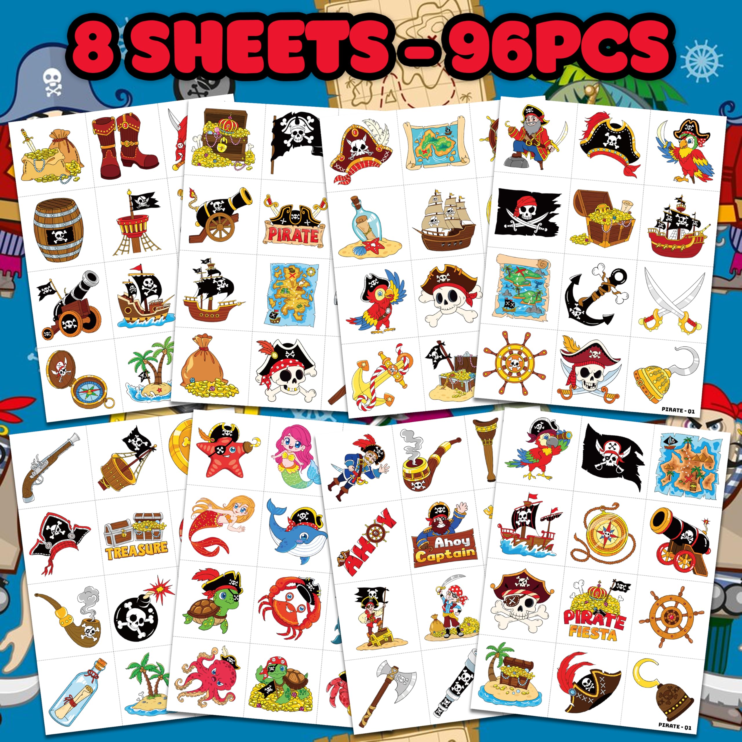 91TATTOOS pirate ship tattoo sheet 3 on face or arm, playful nautical design.
