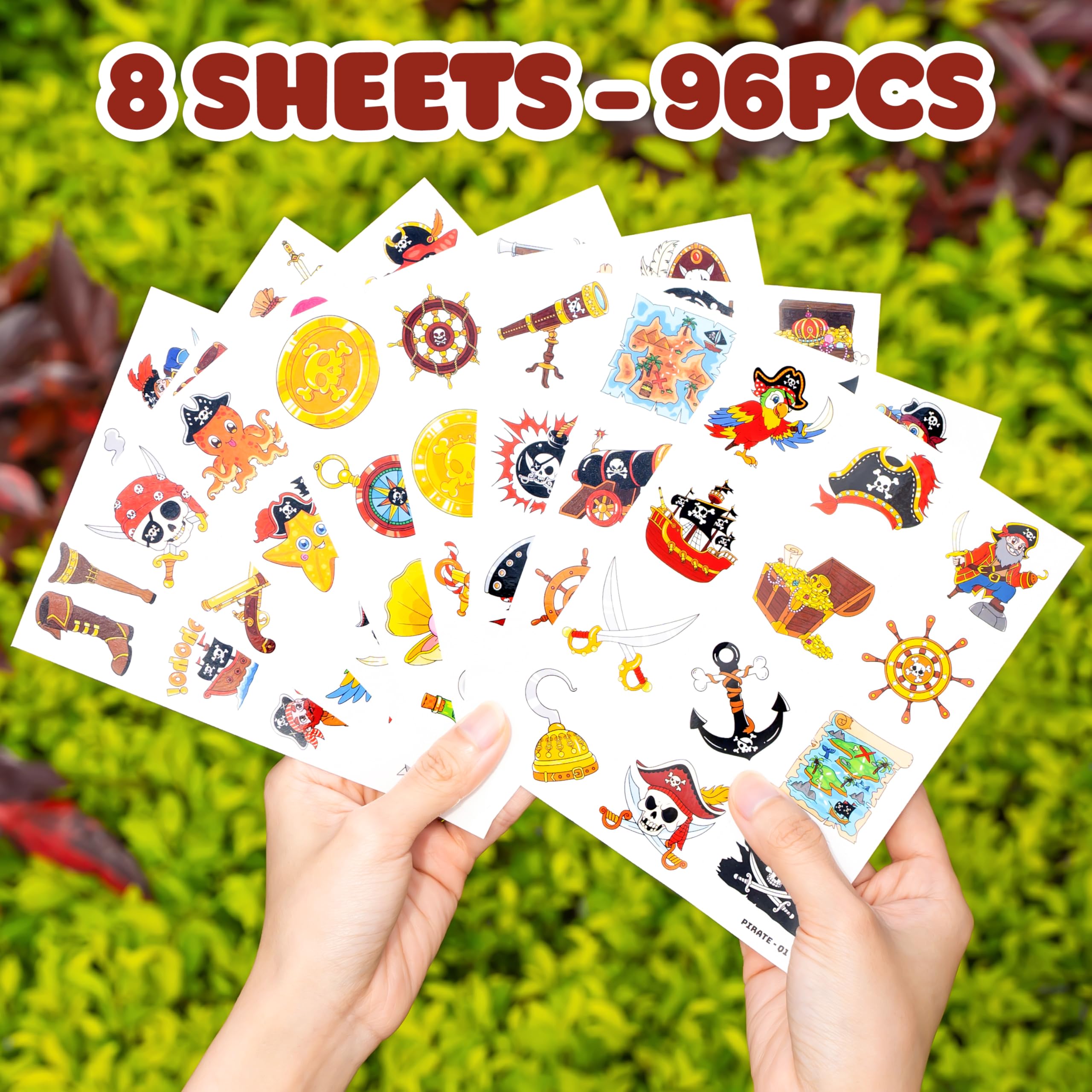 91TATTOOS pirate ship tattoo sheet 8 durable, all-day wear for celebrations.