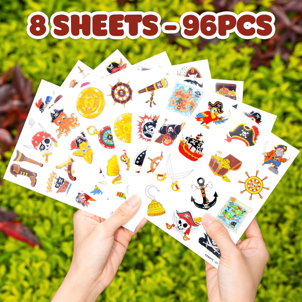 91TATTOOS pirate ship tattoo sheet 8 durable, all-day wear for celebrations.