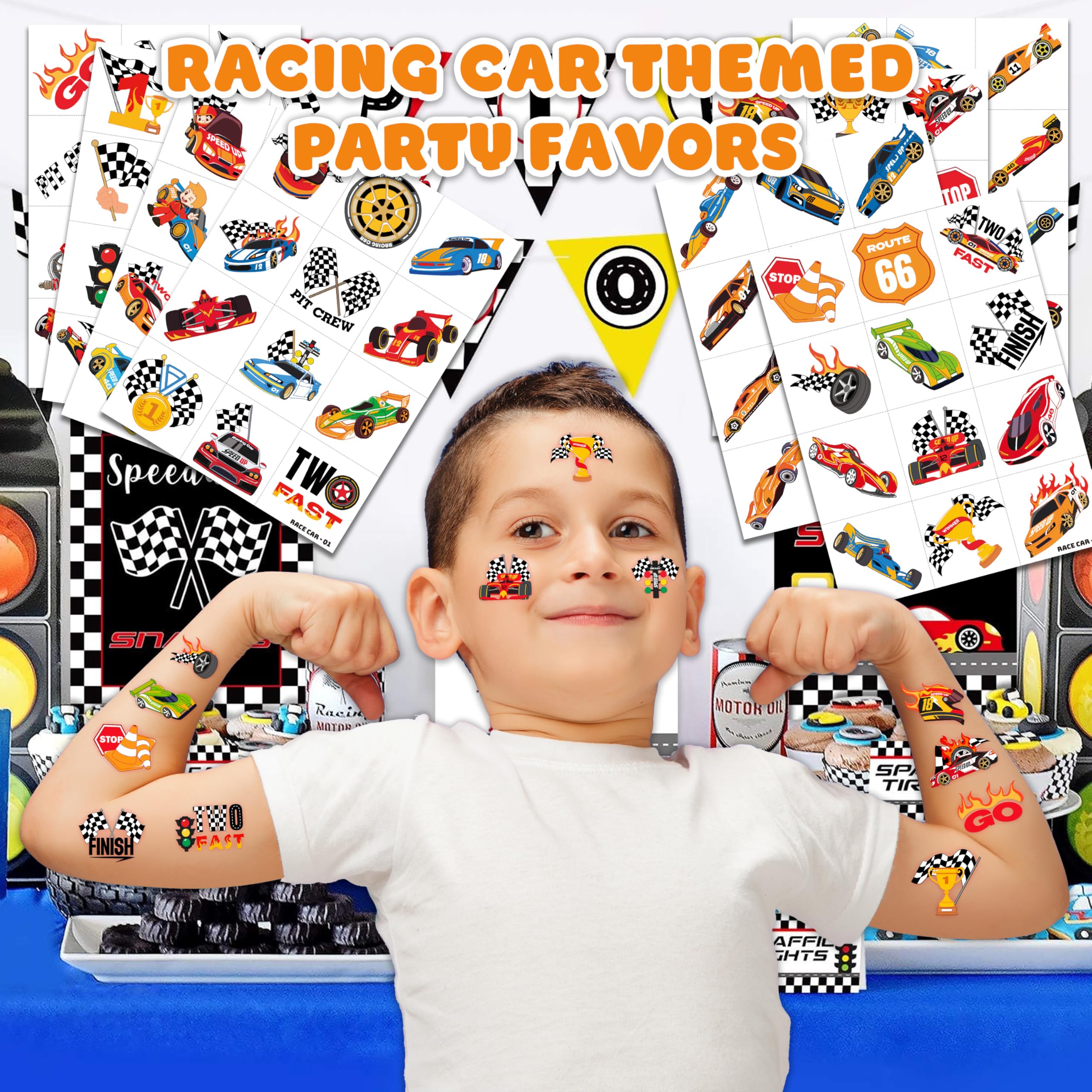 91TATTOOS racing car tattoos sheet is kid-friendly and quick to apply.