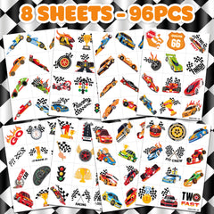 91TATTOOS racing car tattoos sheet offers colorful designs for faces or arms.