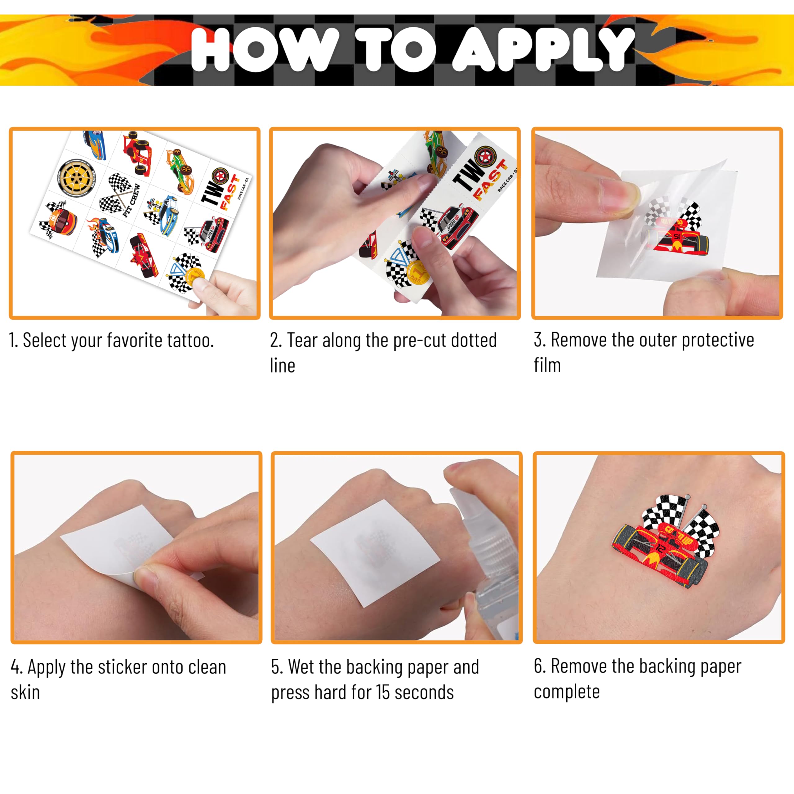 91TATTOOS racing car tattoos sheet is a versatile party favor option.