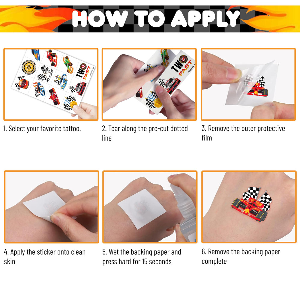 91TATTOOS racing car tattoos sheet is a versatile party favor option.