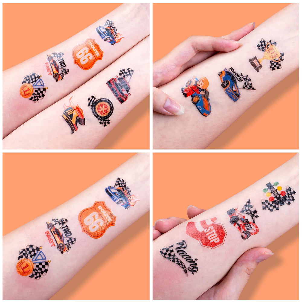 91TATTOOS racing car tattoos sheet can decorate cups, laptops, or glass.