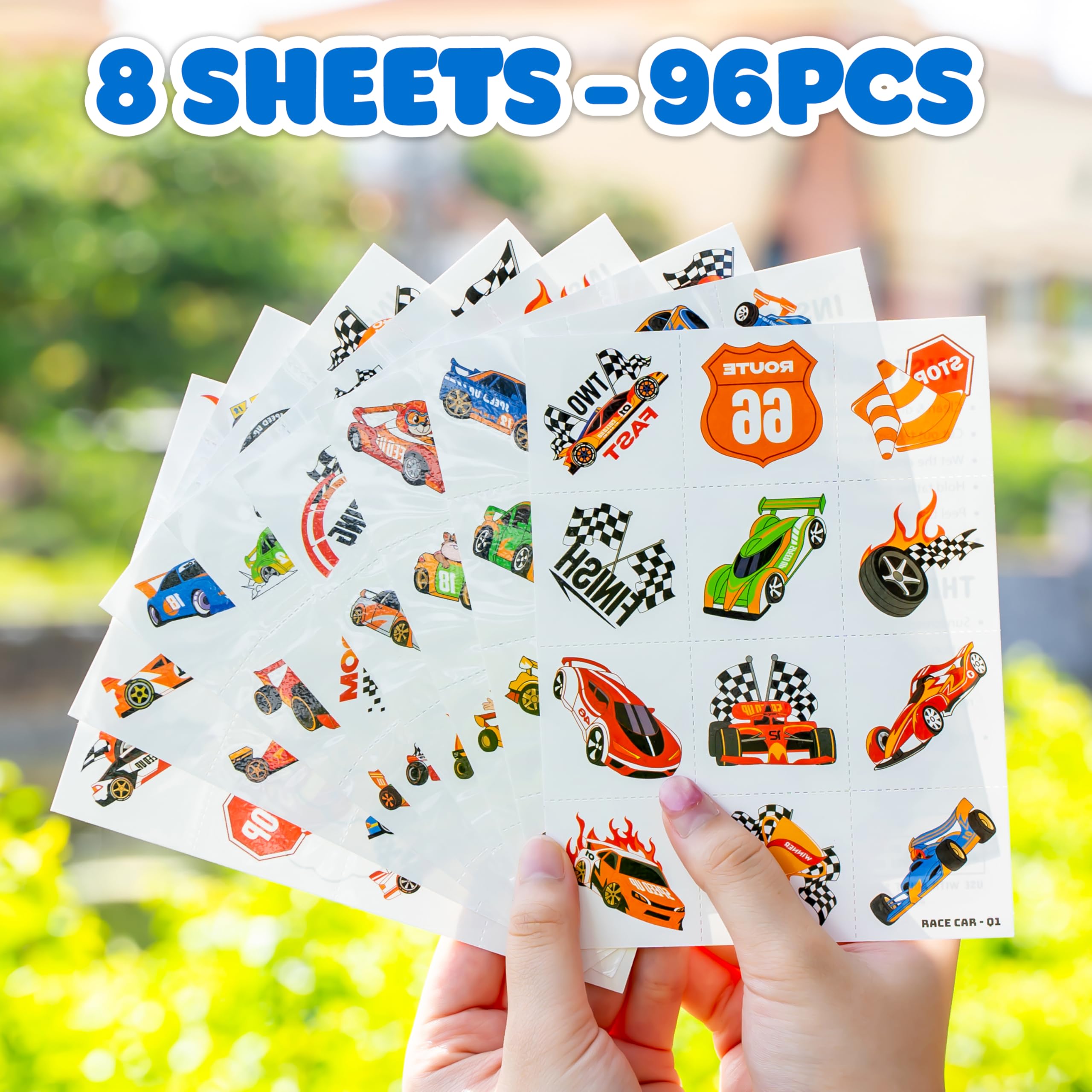 91TATTOOS racing car tattoos sheet blends with other decorations for a coordinated look.