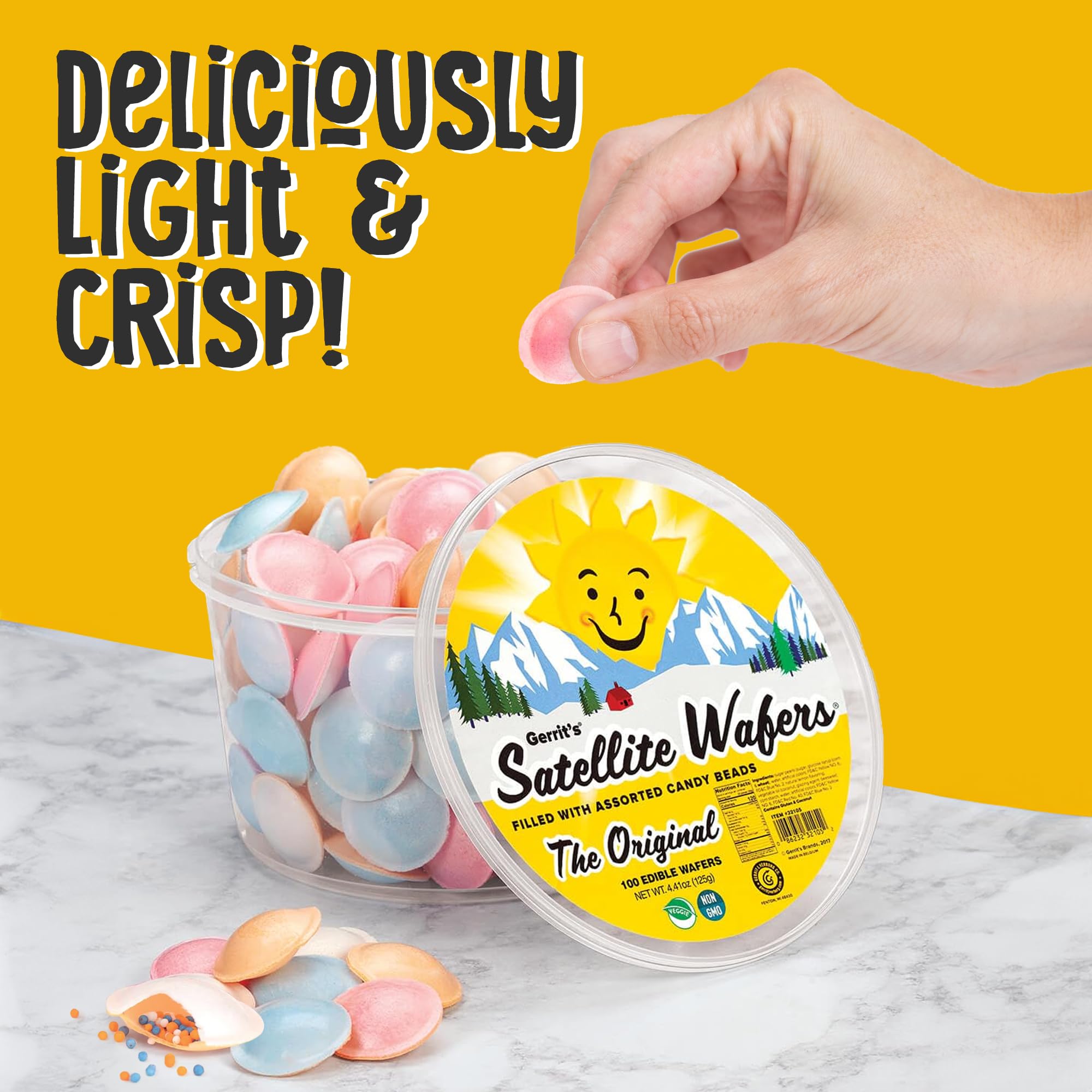 Gerrit's Satellite Wafers pastel colors evoke retro charm for nostalgic events.