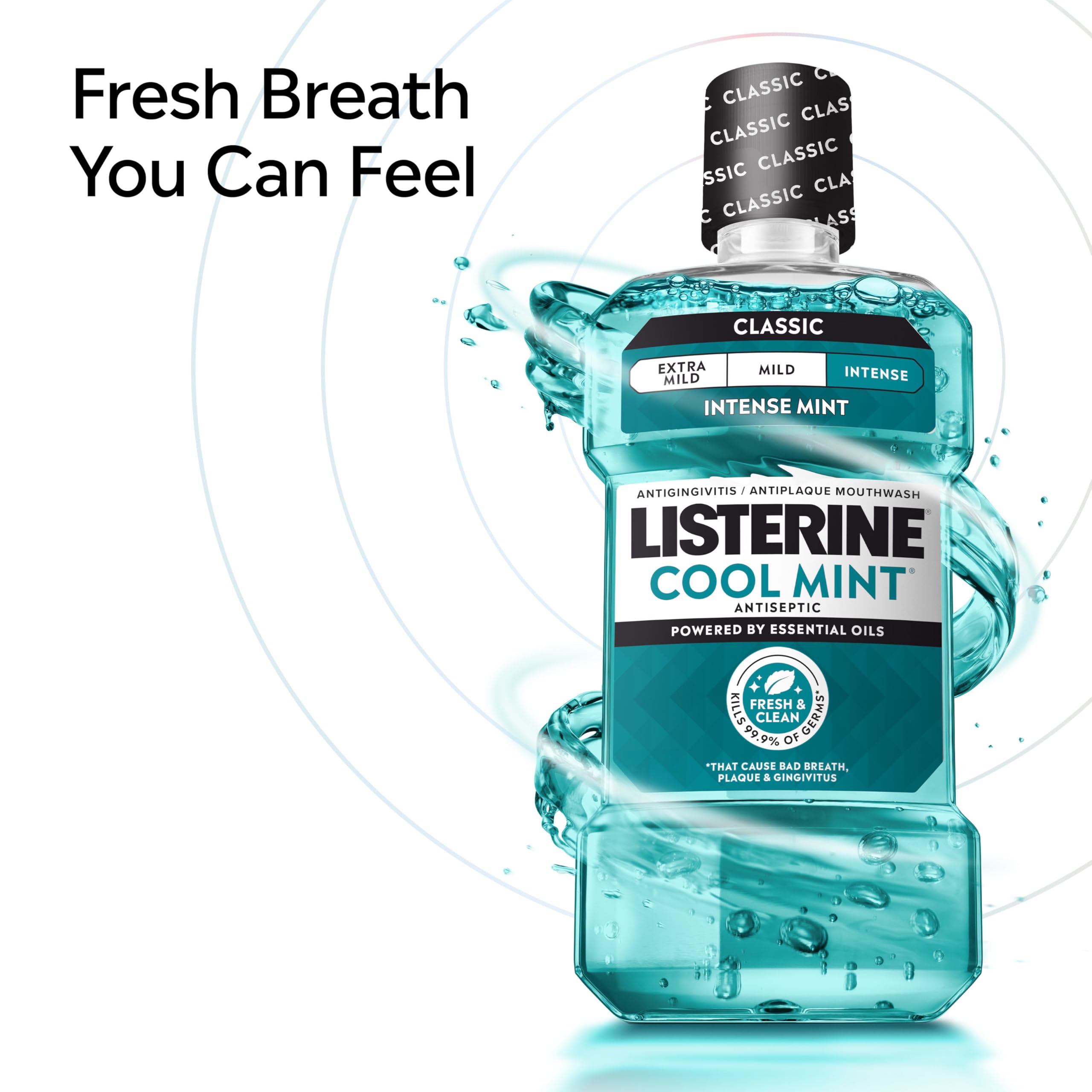 Listerine bottle with ADA seal emphasizing trusted antiseptic protection.