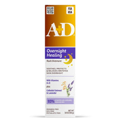 A+D Overnight Healing Diaper Rash Ointment bottle with lavender scent for gentle nighttime care