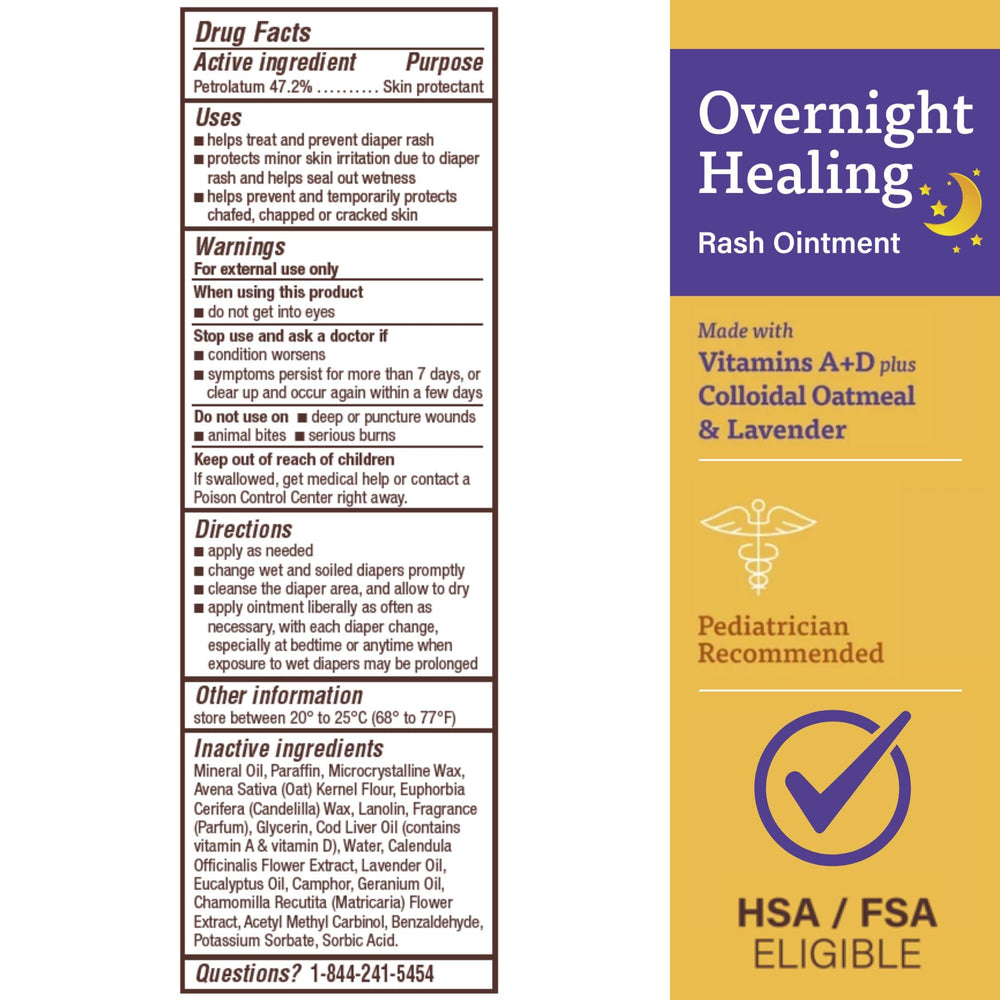 A+D Overnight Healing Diaper Rash Ointment jar closeup shows creamy texture for gentle application.