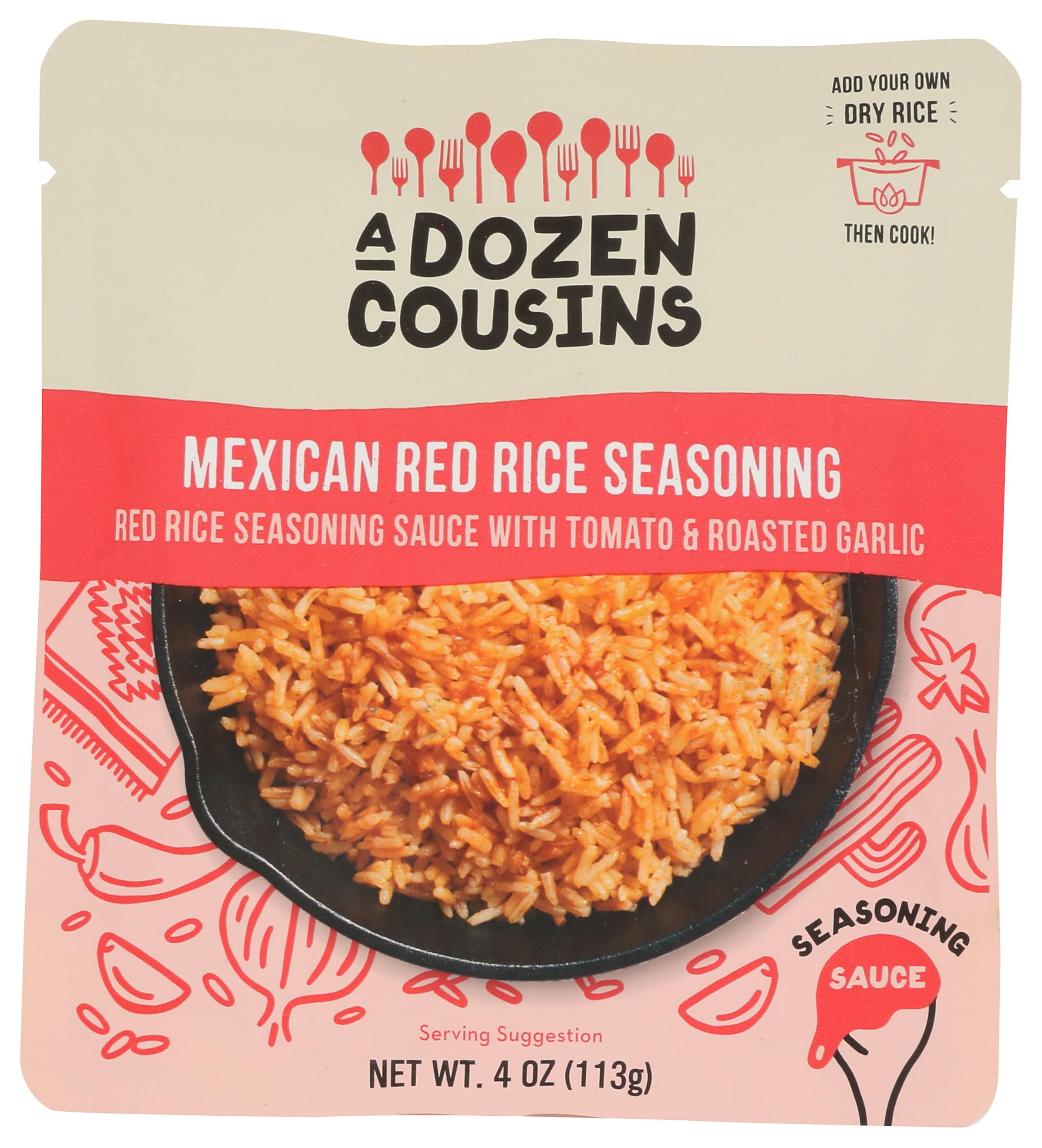 A DOZEN COUSINS Mexican Red Rice Seasoning Sauce bottle ready to flavor weeknight meals.