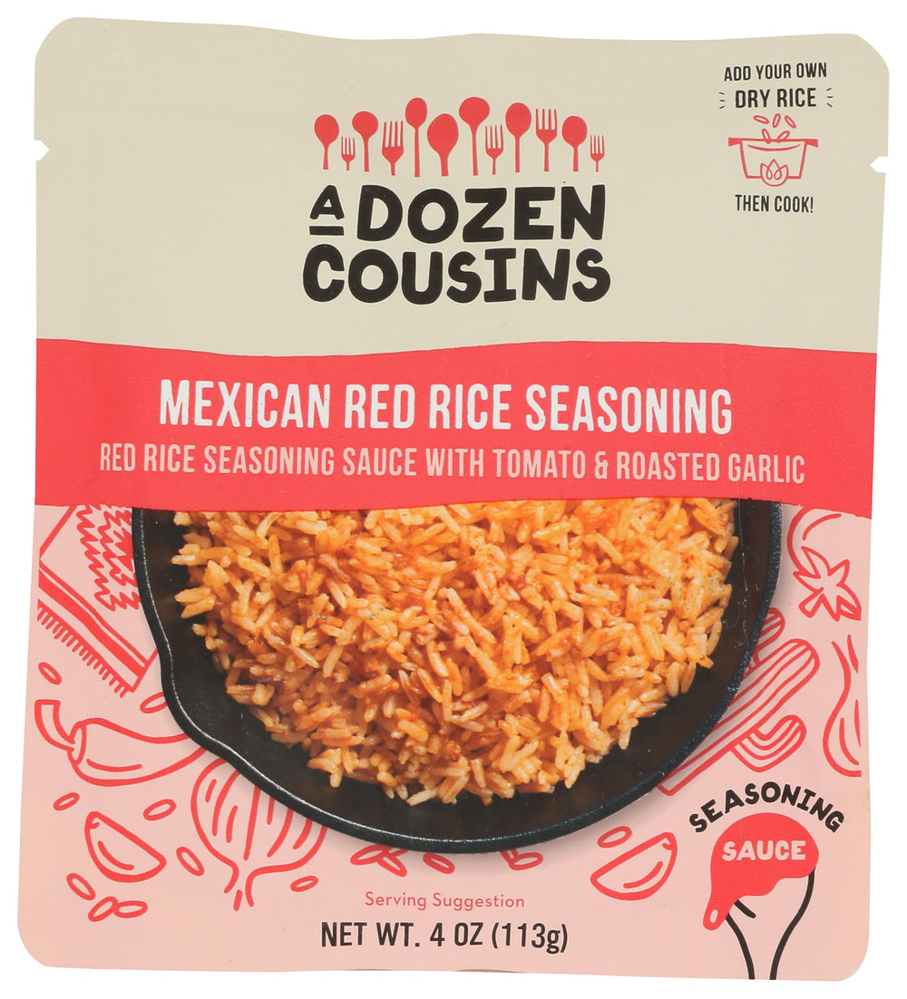 A DOZEN COUSINS Mexican Red Rice Seasoning Sauce bottle ready to flavor weeknight meals.