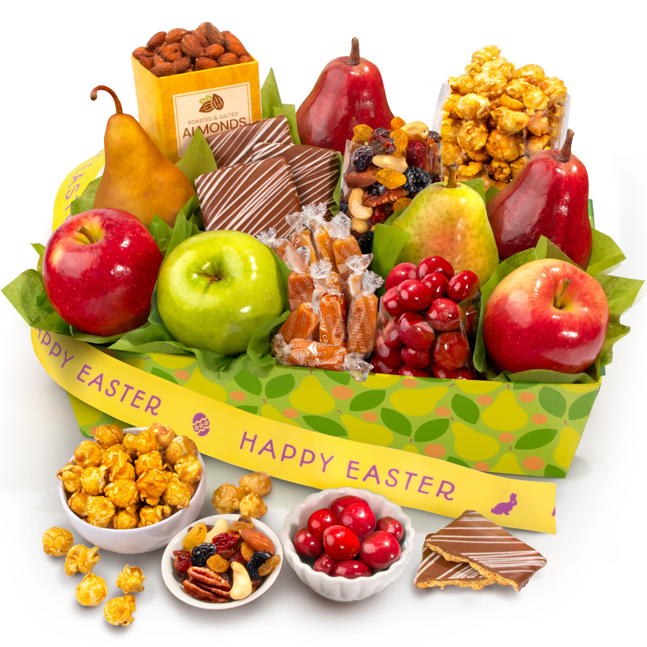 A Gift Inside Easter Orchard Delight fruit basket showcasing fresh fruit and premium snacks for gifting