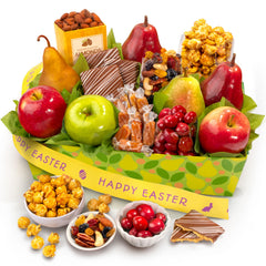 A Gift Inside Easter Orchard Delight fruit basket showcasing fresh fruit and premium snacks for gifting