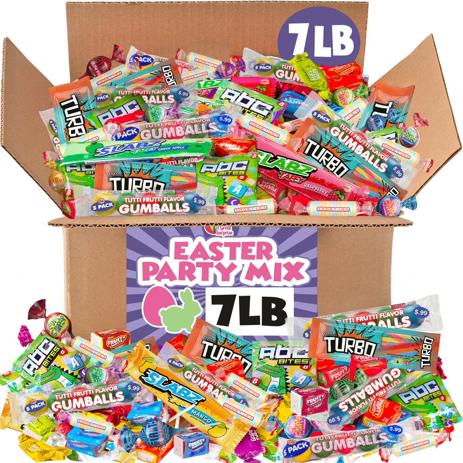 A Great Surprise assorted candy mix in a box front view, ideal for parties and piñatas
