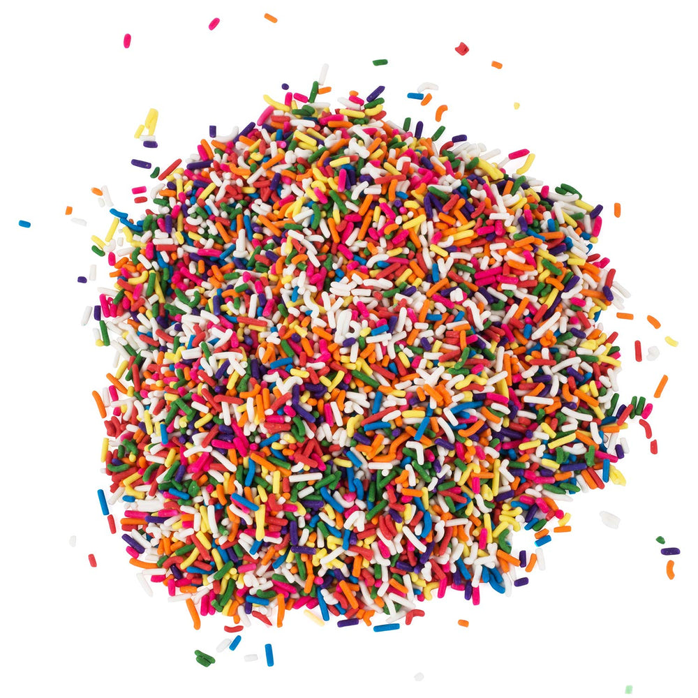 A Great Surprise rainbow jimmies on ice cream create festive, colorful sundaes.