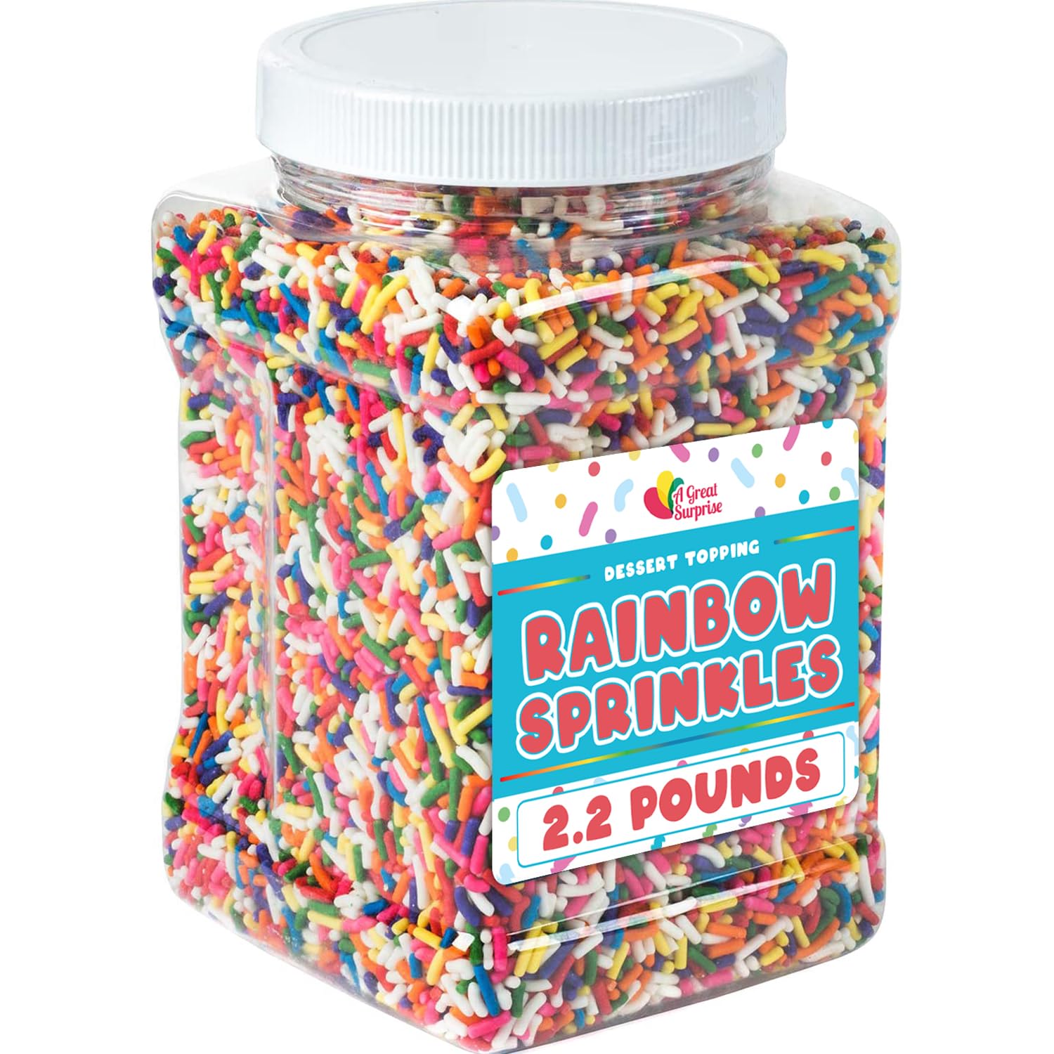 A Great Surprise rainbow sprinkles bulk bag adds vibrant color to cookies and cakes.