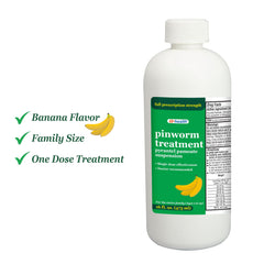 A+Health banana-flavored pinworm treatment close-up highlighting easy dosing.